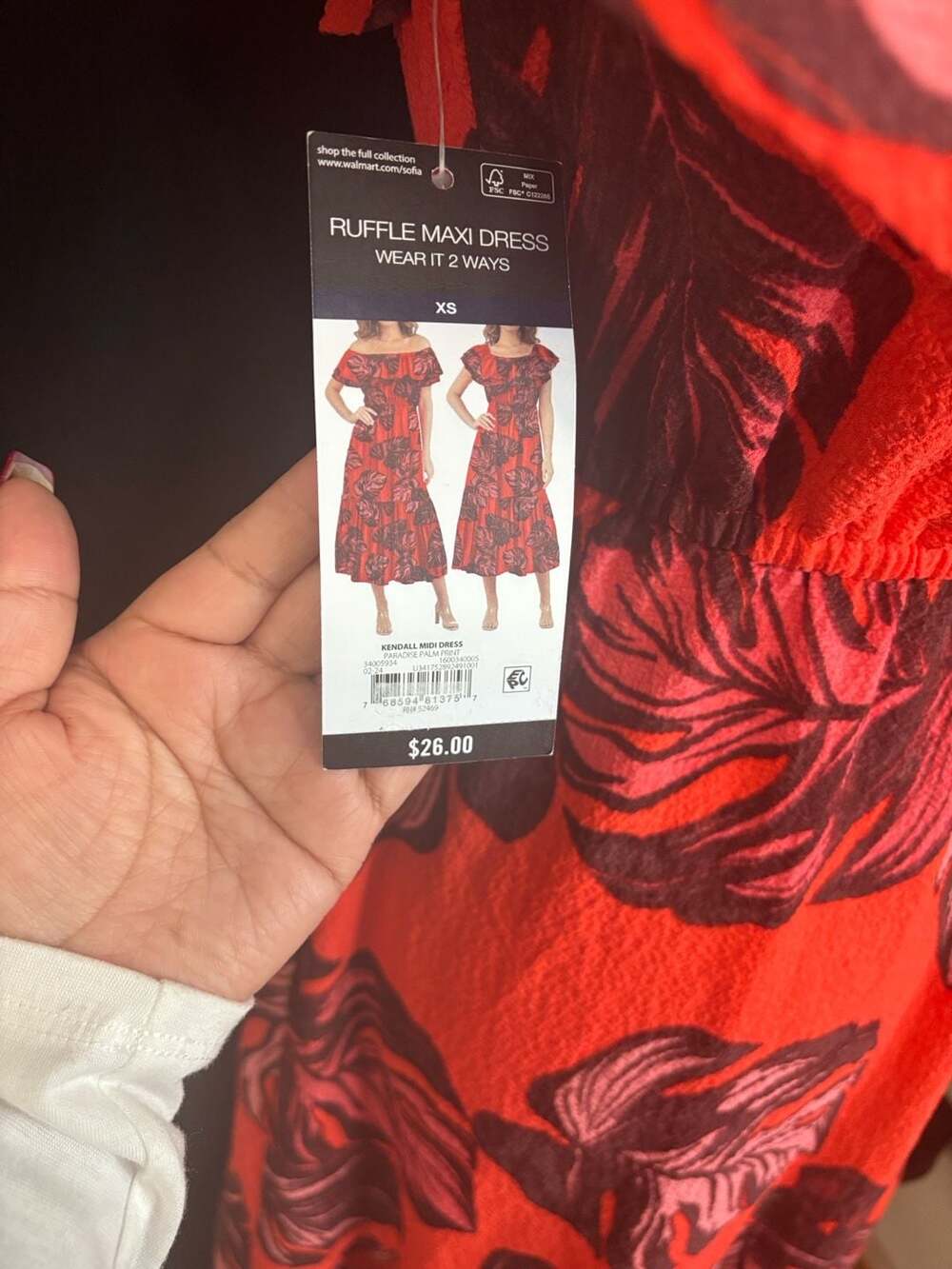 Sofia Jeans by Sofia Vergara Ruffle Off-Shoulder Maxi Dress, Paradise Palm Print